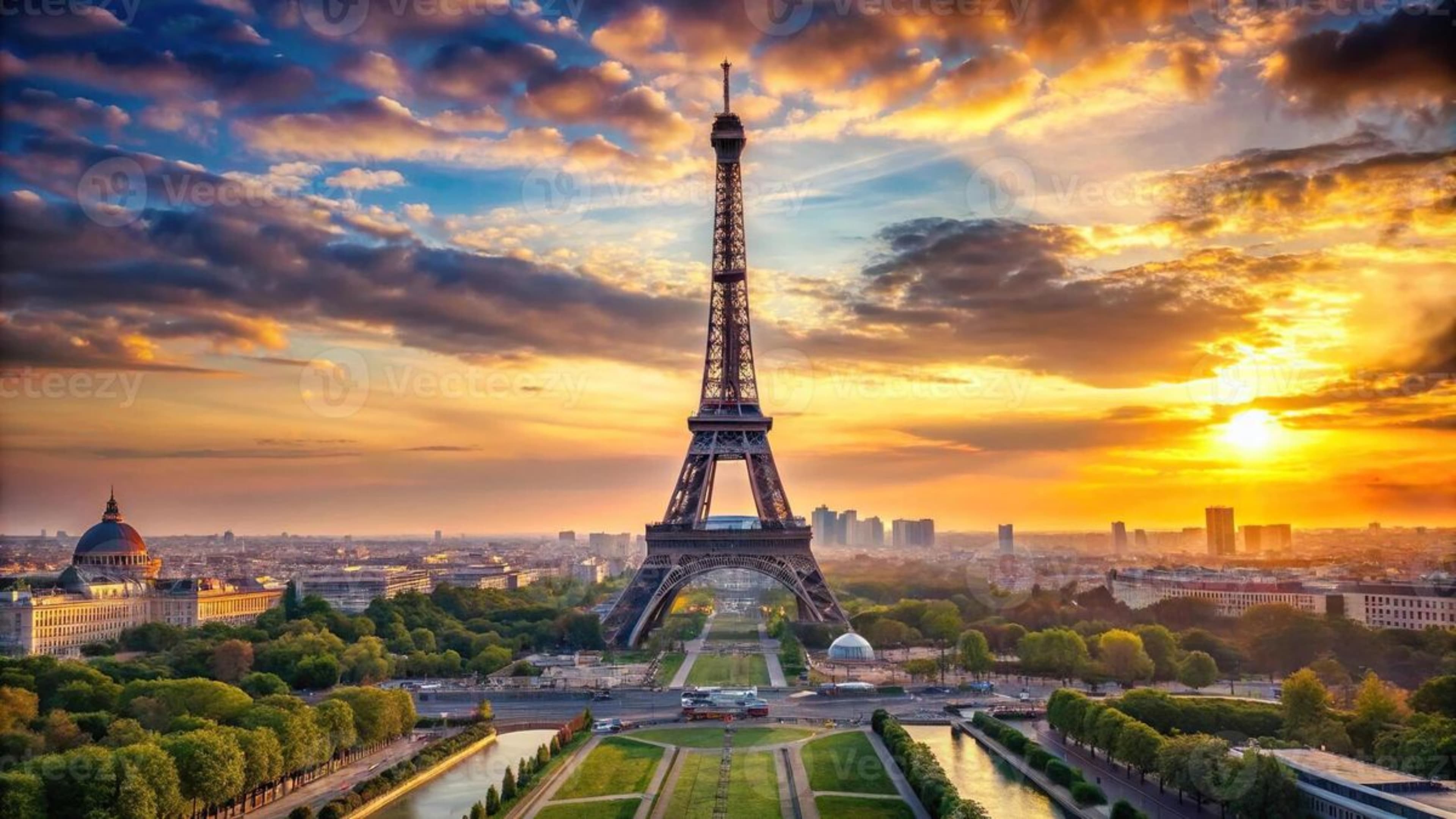 Torre Eiffel desde el Trocadero al anochecer, París